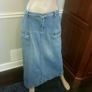 Eddie Bauer long straight blue denim skirt 14